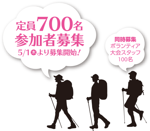 定員700名 参加者募集 5/1（木）より募集開始！　同時募集 ボランティア 大会スタッフ 100名